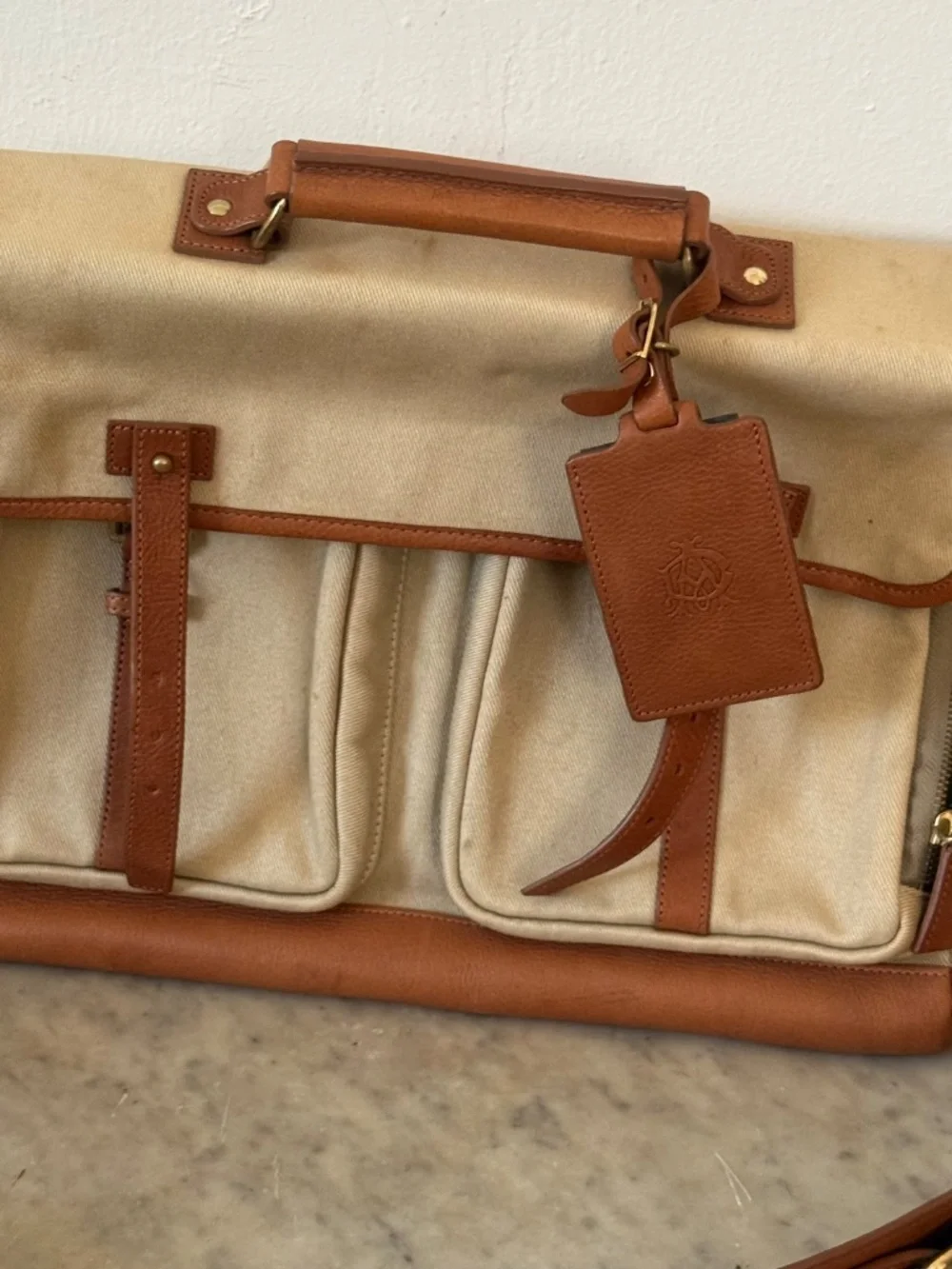 Dunhill Canvas & Leather Messenger Bag Khaki Tan Briefcase Travel Satchel